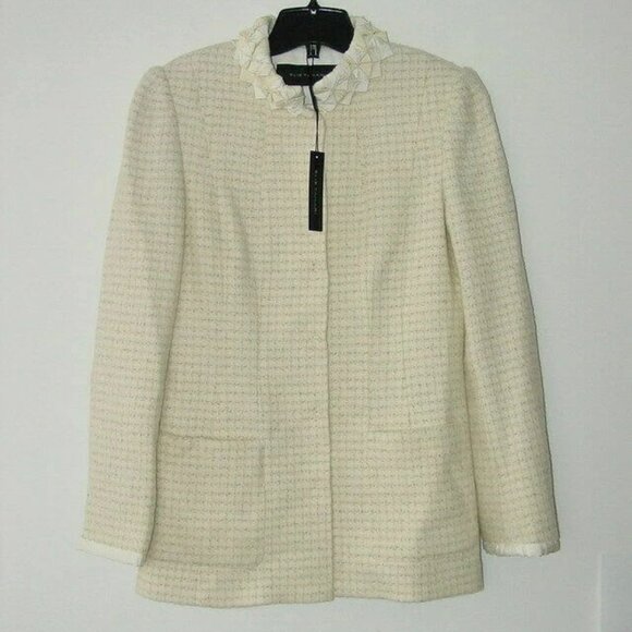 NWT ELIE TAHARI Cream Ivory Wool Madelena Tweed Jacket 42/6 - Picture 7 of 8